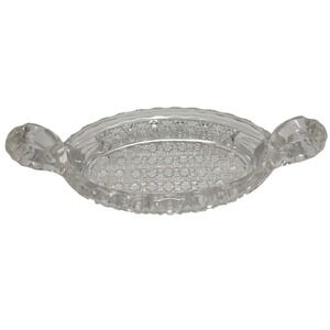 Antique Imperial Glass Bowl 495 Hobstar‎ Band with Cane Dish 1914 Double Handles